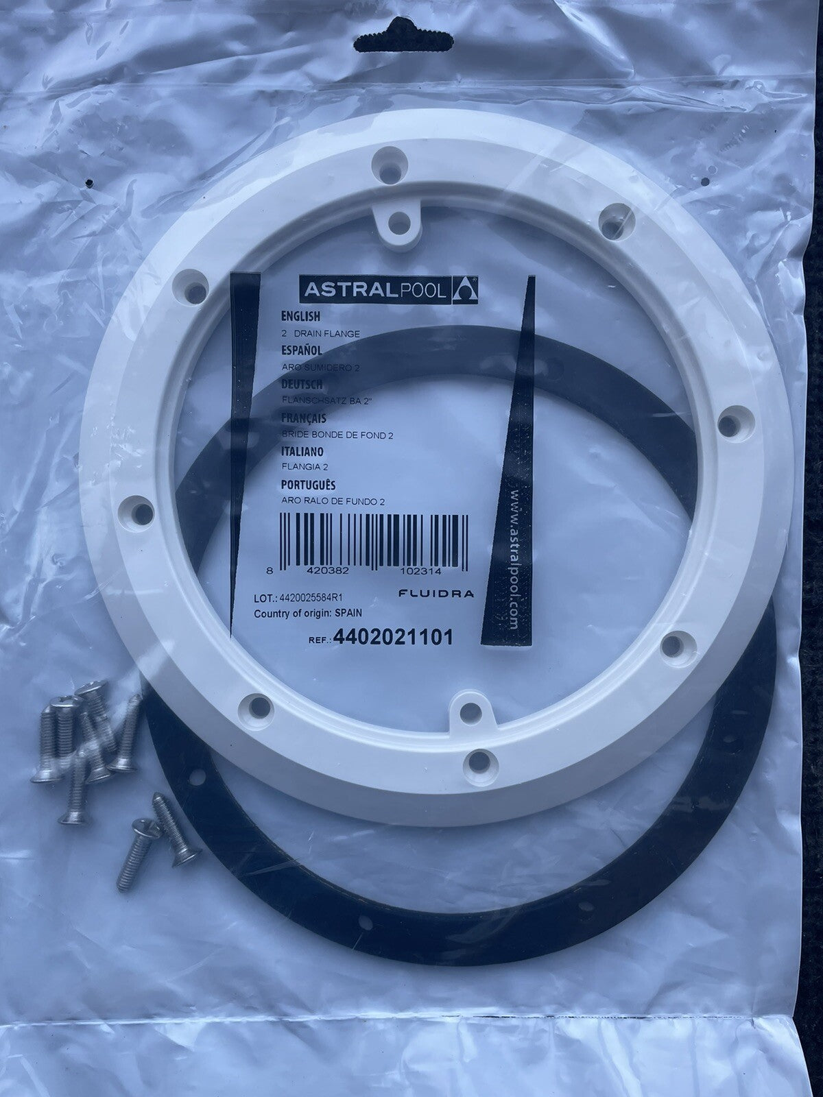 קיט פלאנג׳ עגול, שני אטמים וברגים לנקז AstralPool 4402021101