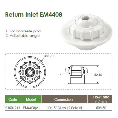 Emaux EM4408 return inlet לבריכת בטון