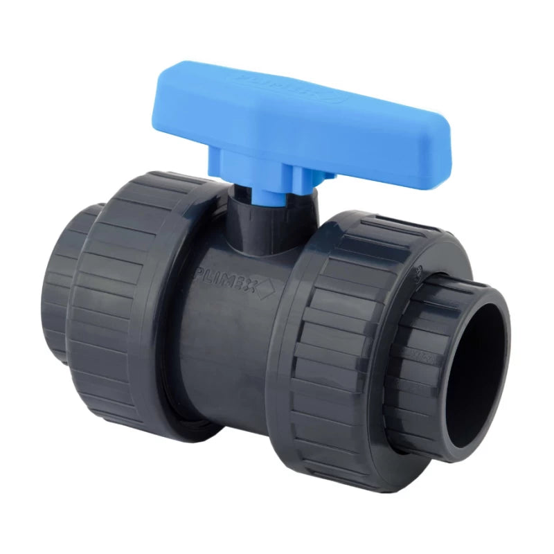 ברז כדורי PVC PLIMAT שני רקורדים לצנרת בריכה