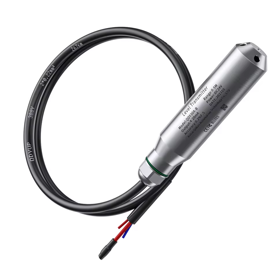 משדר לחץ טבול QDY30A-B טווח 0-5 מטר / 0-500 mbar לבקרת מפלס מים